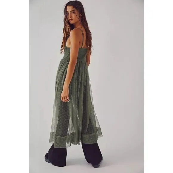 NWT FREE PEOPLE Sz XS CAN’T STOP WON’T STOP SLIP DRESS IN ARMY GREEN - Picture 2 of 3